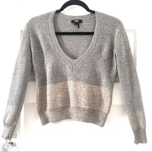 Paige Grey Gold V-Neck Merino Wool Cropped Y2K Sweater Small S
